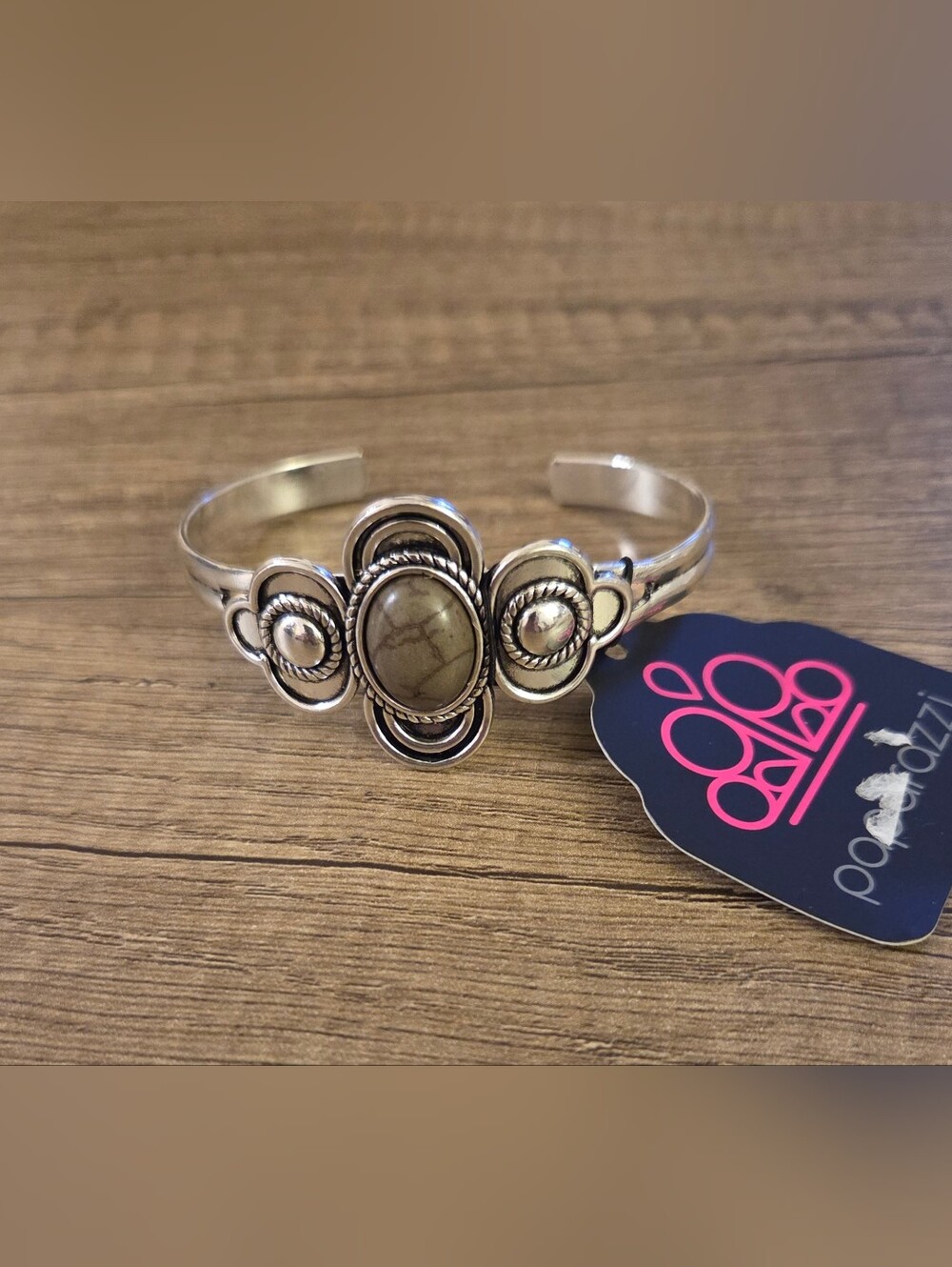 Paparazzi Silver-Tone Natural Stone Statement Cuff Bracelet